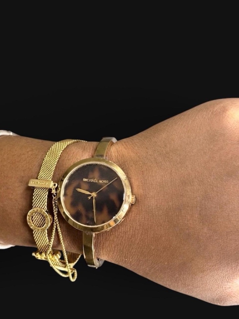 Michael Kors Gold and Tortoiseshell Dial Slim Bangle Watch